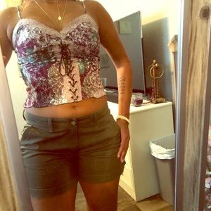 Cute multicolored blouse w/ Faux corset tie.